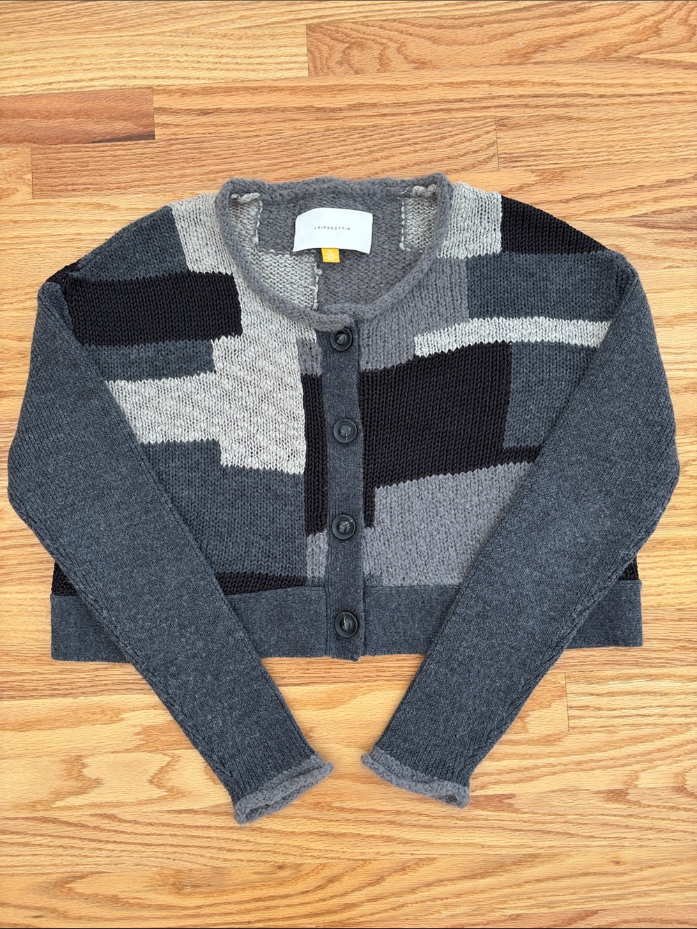 Anthropologie Gray & Black Patchwork Button Cardigan